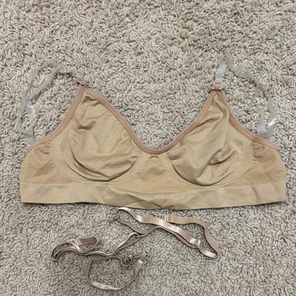 Natalie Dancewear Nude Bralette - clear & Nude adjustable straps size Adult Med